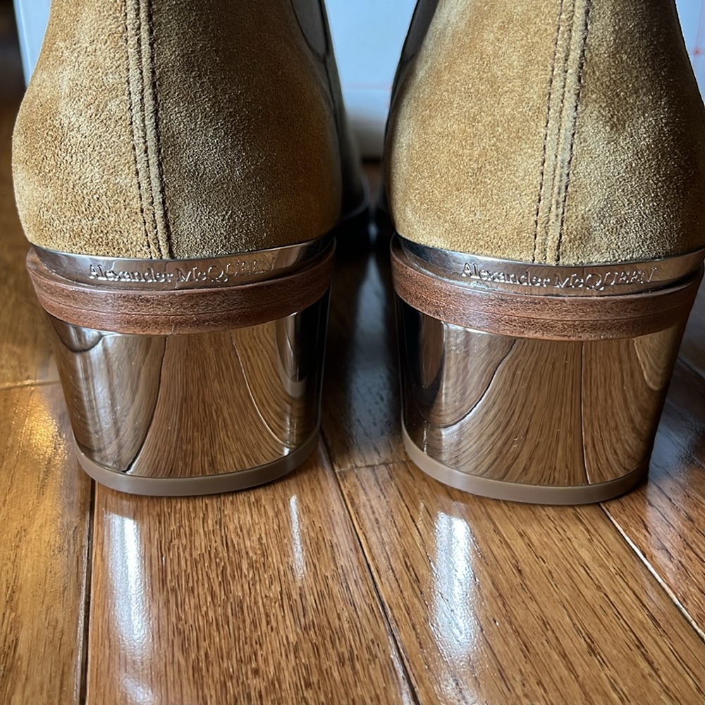 Alexander McQueen Metal Heel Ankle Boots - Suede - Tan/Silver - Picture 3 of 10